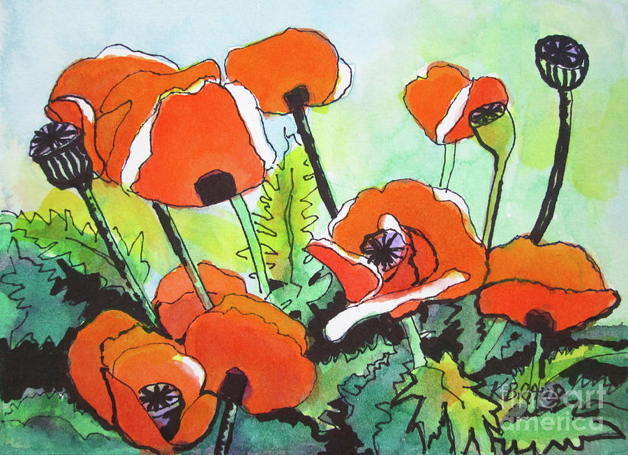 Poppy Floral and Green Painting by Kathy Braud