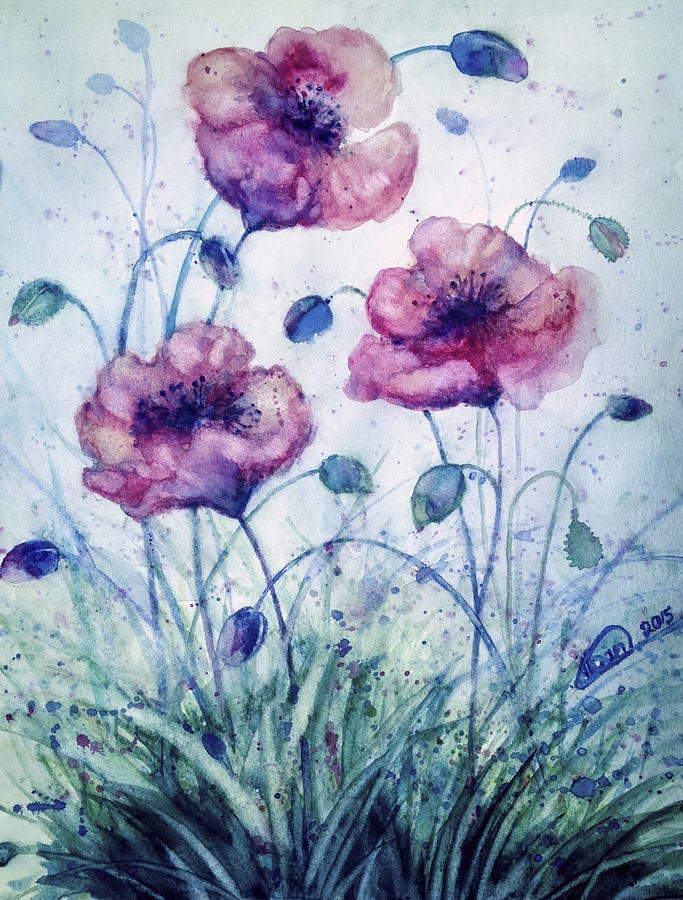 Poppy Flower Painting by Alban Dizdari