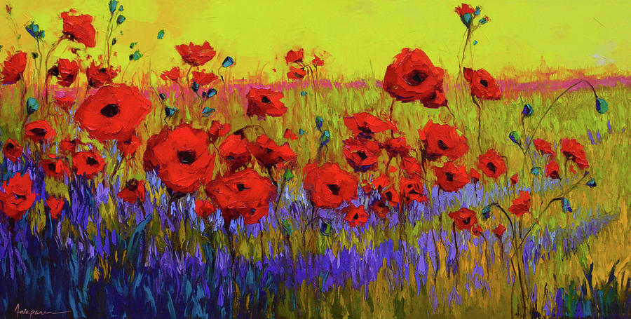 Poppy Flower Field Oil Painting with Palette knife Painting by Patricia Awapara