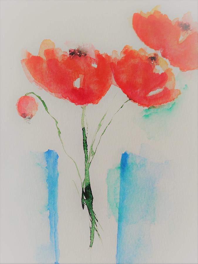Poppy flowers in the vase Painting by Britta Zehm
