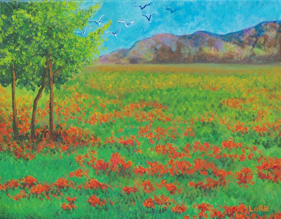 Landscape Painting - Poppy Meadow by Lore Rossi