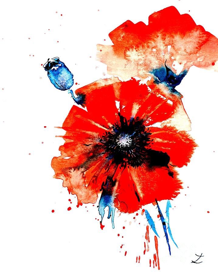 Poppy Red Painting by Zaira Dzhaubaeva