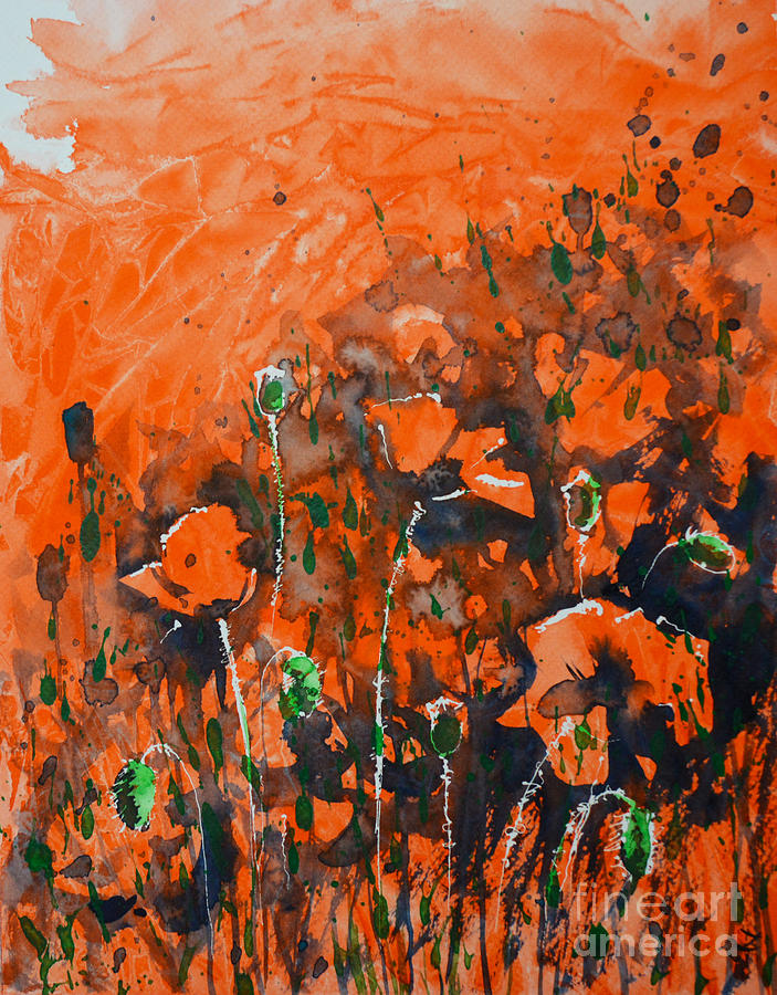 Poppy Sunset Painting by Zaira Dzhaubaeva