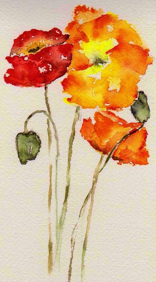 Flower Painting - Poppy Trio by Anne Duke