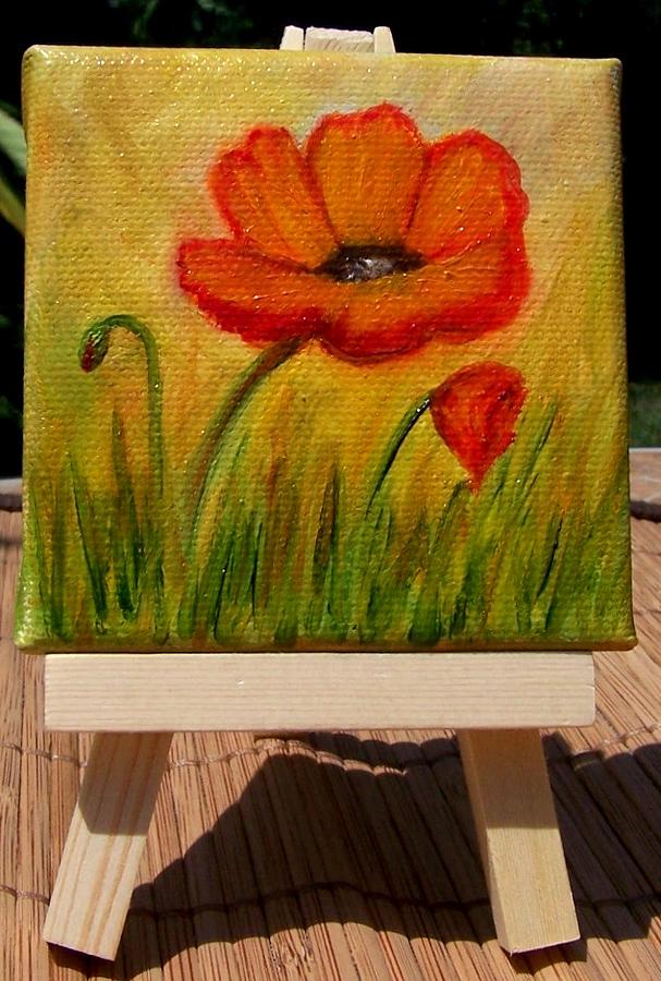 Poppy Trio Miniature with Easel Painting by Susan Dehlinger