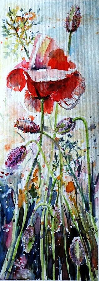 Poppy with wild flowers Painting by Kovacs Anna Brigitta
