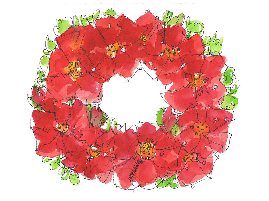 Red Poppy Painting - Poppy Wreath by Kathleen McElwaine