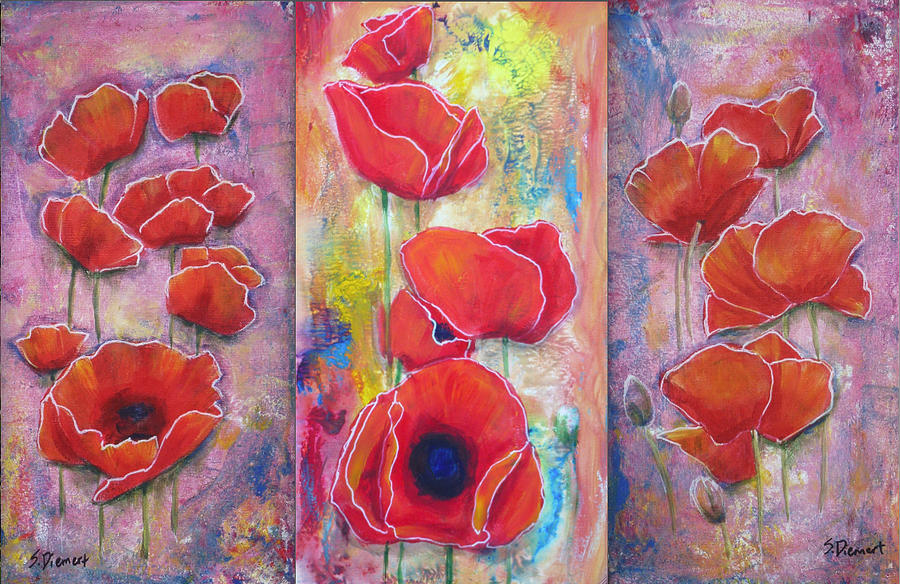 Poppy Painting - Poppylar Trio by Sheila Diemert