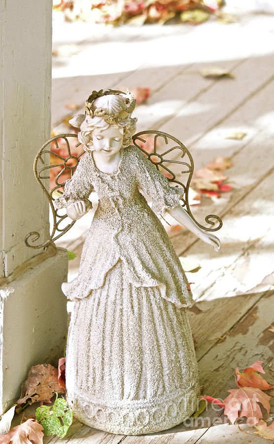 Porch Angel in the Fall Photograph by Cindy Schneider Porch Angel in the Fall Photograph by Cindy Schneider