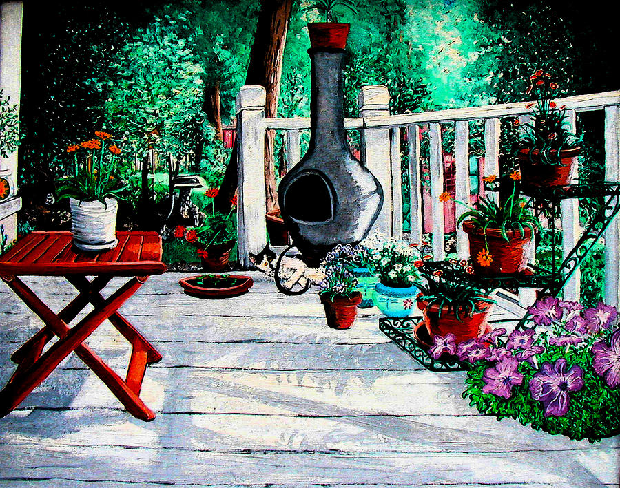 Porch Cat Sleeps Painting by Laura Brightwood
