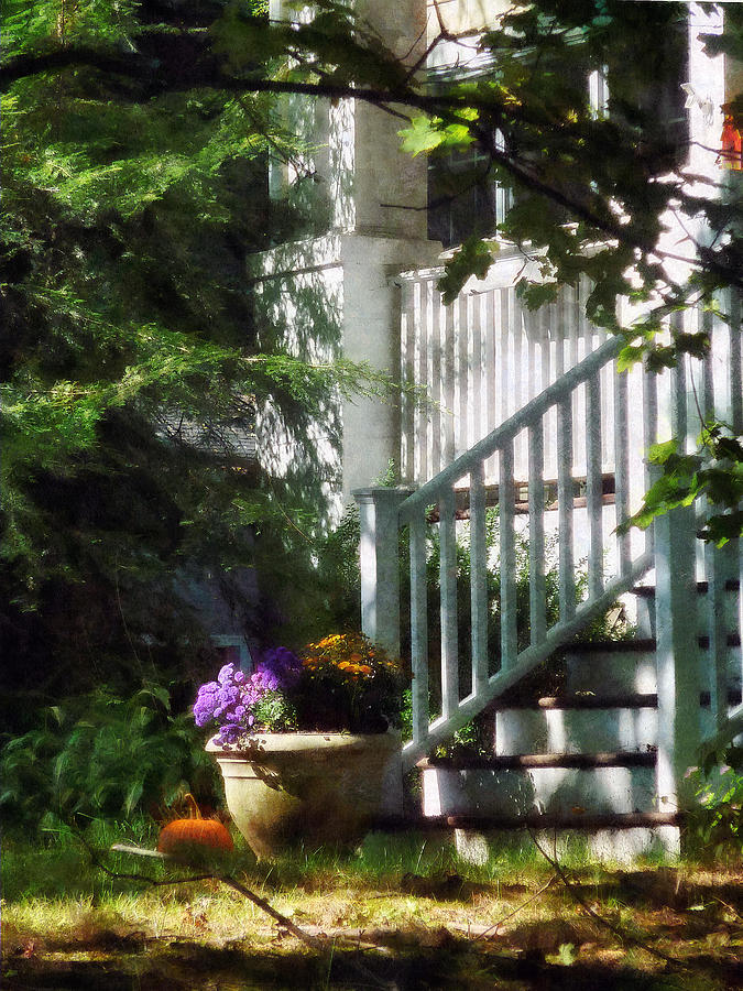 Porch With Urn and Pumpkin Photograph by Susan Savad
