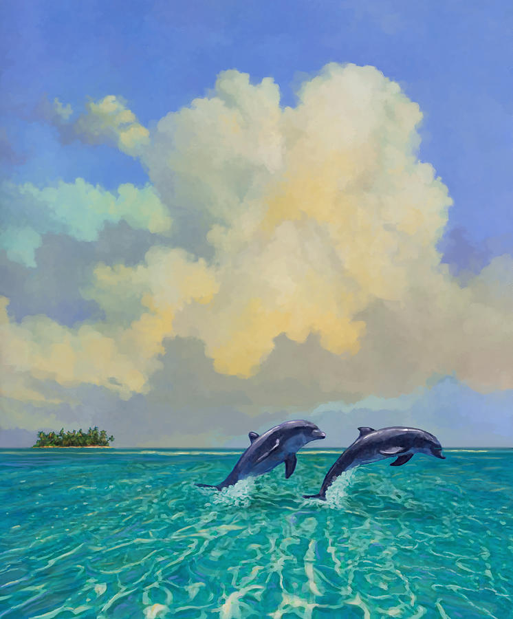 Dolphin Painting - Porpoiseful Play by David Van Hulst