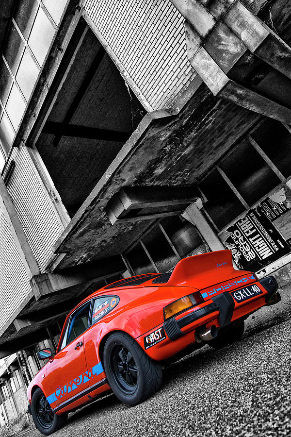 Porsche 911 In Orange And Black and White Photograph by 2bhappy4ever