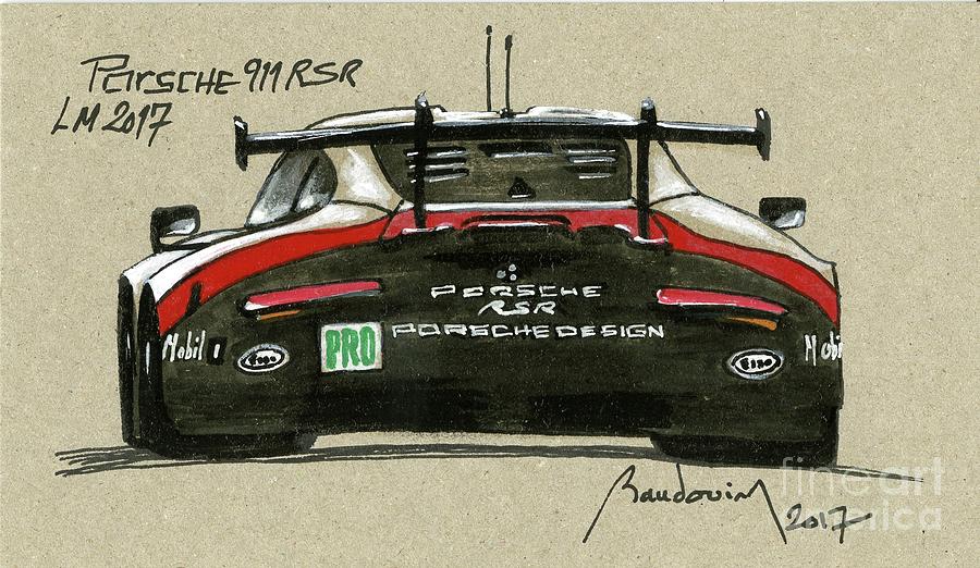 PORSCHE  911 RSR LE MANS 2017 - 2nd Painting by Alain BAUDOUIN ABmotorART