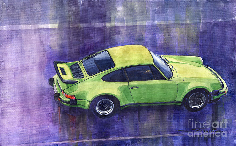 Watercolour Painting - Porsche 911 turbo green by Yuriy Shevchuk