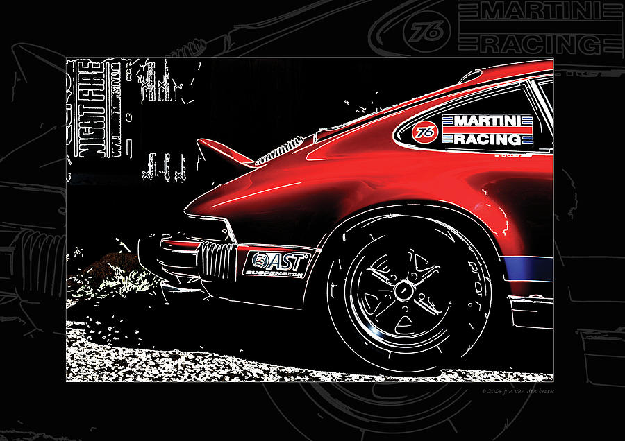 Porsche 911 with white lines framed Digital Art by 2bhappy4ever