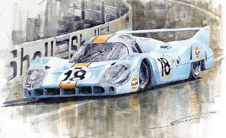Watercolor Painting - Porsche 917 LH 24 Le Mans 1971 Rodriguez Oliver by Yuriy Shevchuk