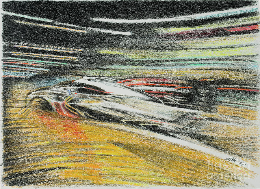 Porsche 919H leaving the pits to win Drawing by Lorenzo Benetton
