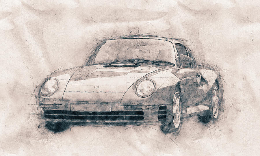 Porsche 959 - Sports Car - Roadster - 1986 - Automotive Art - Car Posters Mixed Media