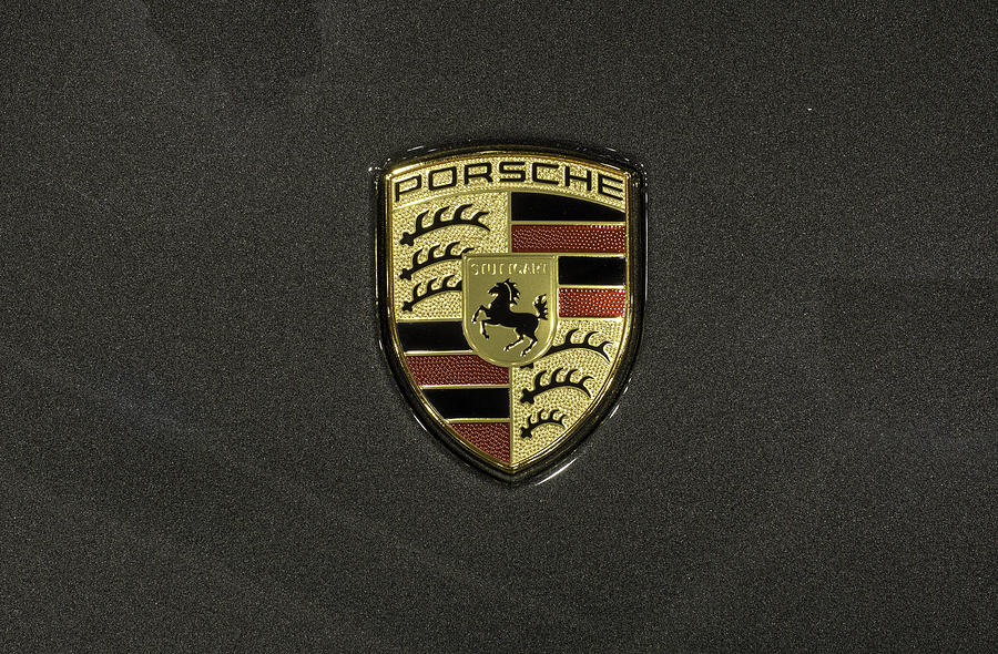 Transportation Photograph - Porsche Badge Charcoal Metallic by John Straton