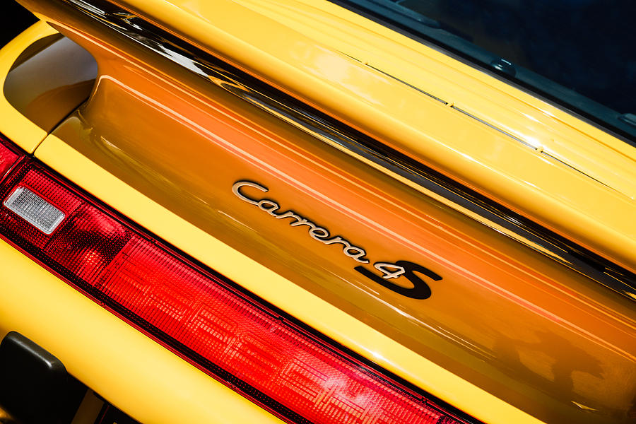 Car Photograph - Porsche Carrera 4S Taillight Emblem -0205c by Jill Reger
