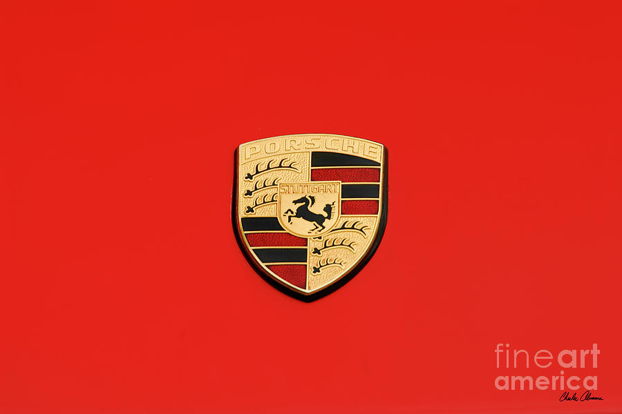 Porsche Emblem on Red Photograph by Charles Abrams