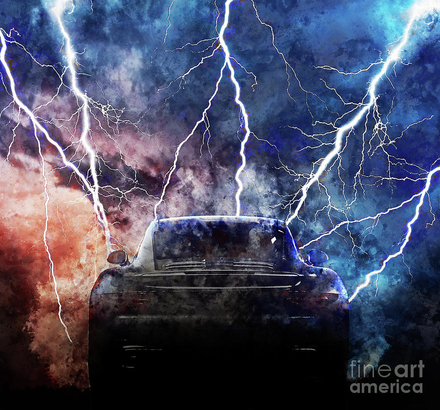 Porsche Lightning Storm Painting by Jon Neidert