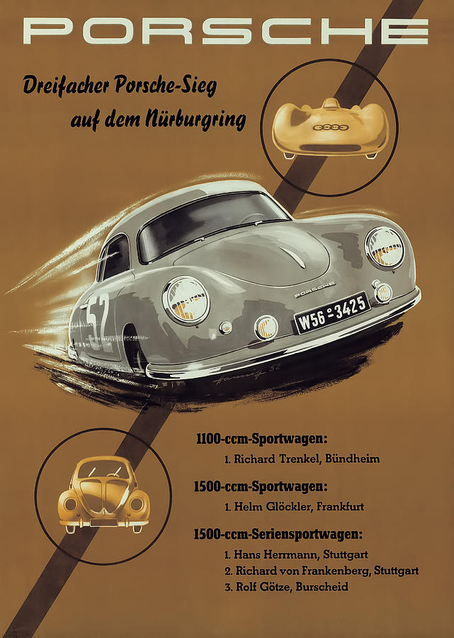 Vintage Digital Art - Porsche Nurburgring 1950s vintage poster by Georgia Clare