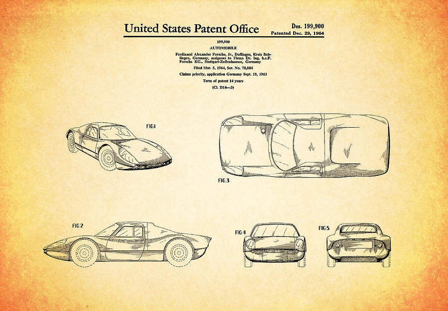 Car Photograph - Porsche Patent 1964 by Mark Rogan