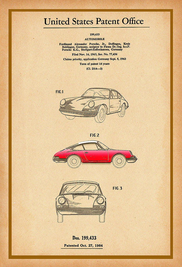Porsche Patent Drawing Digital Art by Carlos Diaz