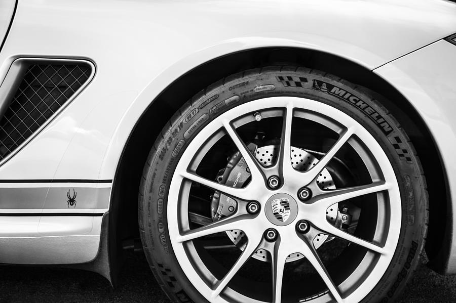 Porsche Spyder Boxster Wheel Emblem -0028bw Photograph by Jill Reger