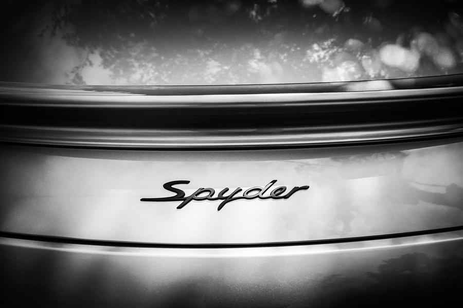 Porsche Spyder Emblem -0040bw Photograph by Jill Reger