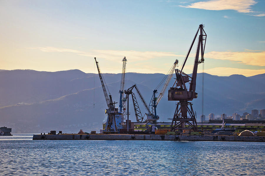 Port city of Rijeka cranes at harbor view Photograph by Brch Photography