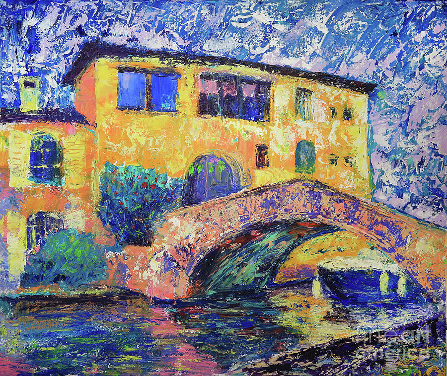 Port Grimaud Bridge Painting by Denys Kuvaiev
