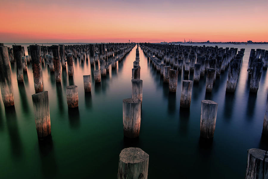 Sunset Photograph - Port Melbourne Australia At Dusk by Georgiana Romanovna