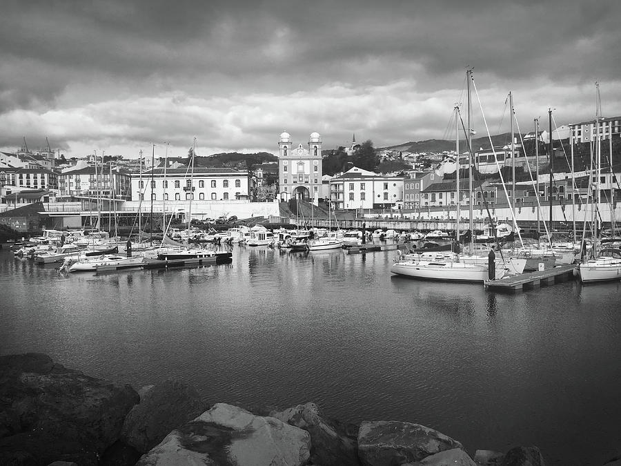 Port of Angra do Heroismo, Terceira Island, The Azores in Black and White Photograph by Kelly Hazel