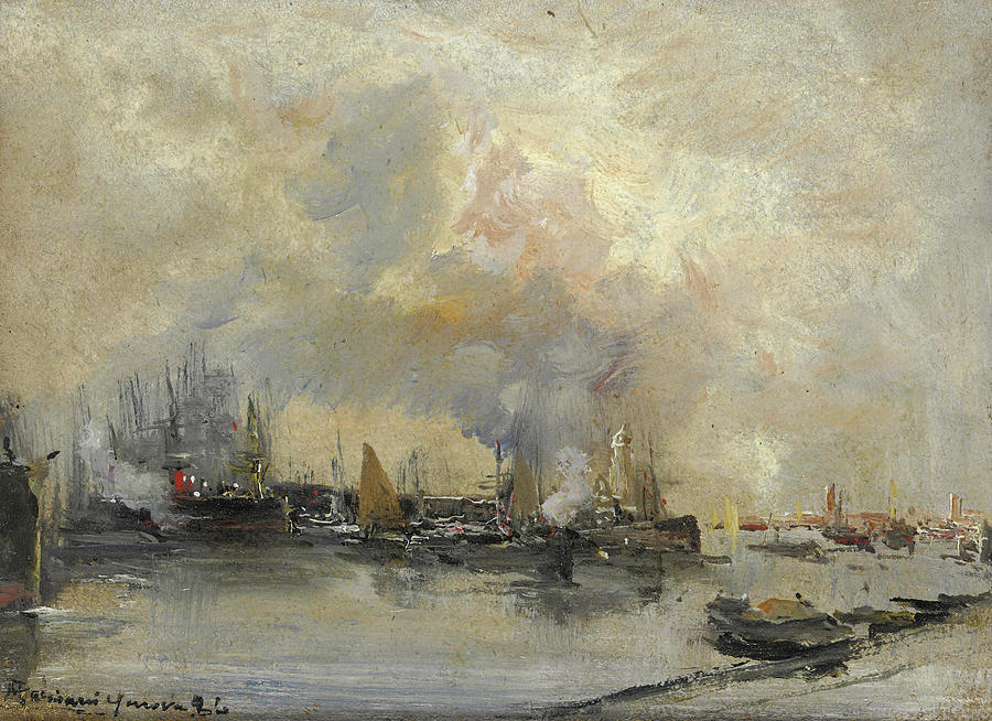 Port of Genoa  Painting by Pompeo Mariani