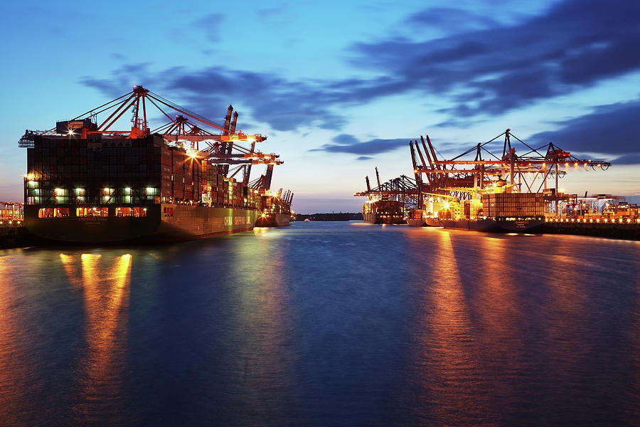  Port of Hamburg  container vessel at terminal Photograph by 