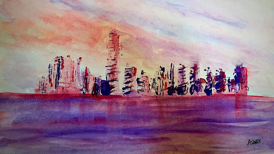 Port of Miami Abstract Painting by Anne Sands