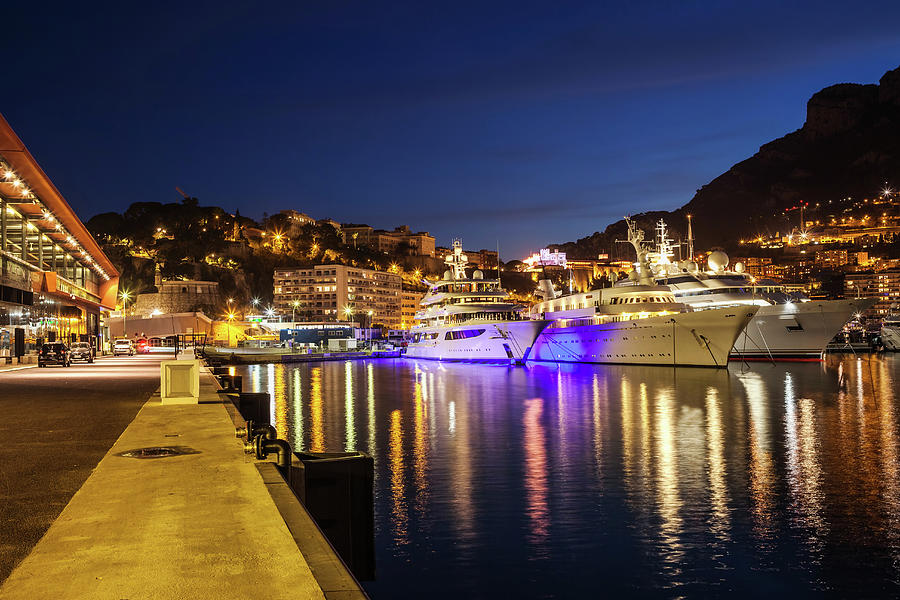 Port of Monaco by Night Photograph by Artur Bogacki