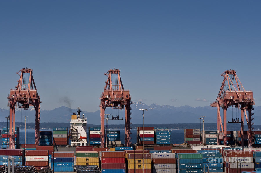 Port of Seattle with Large Cranes  Photograph by Jim Corwin