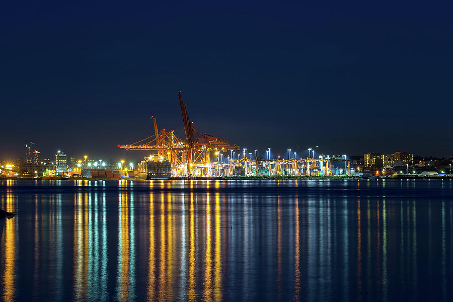 Port of Vancouver BC Blue Hour Photograph by David Gn