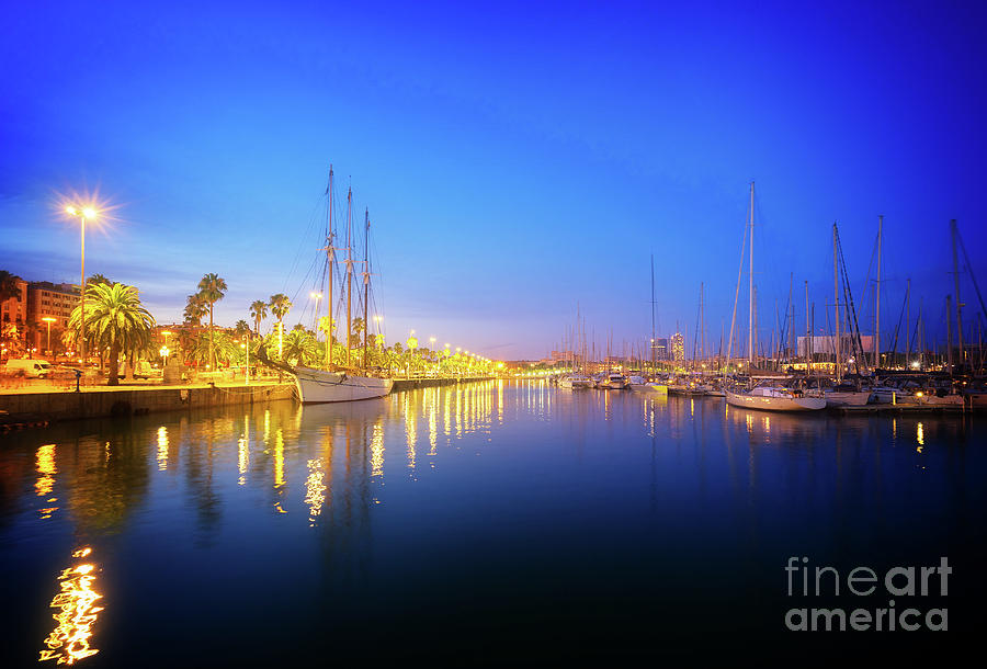 Port Vell and Night Photograph by Anastasy Yarmolovich
