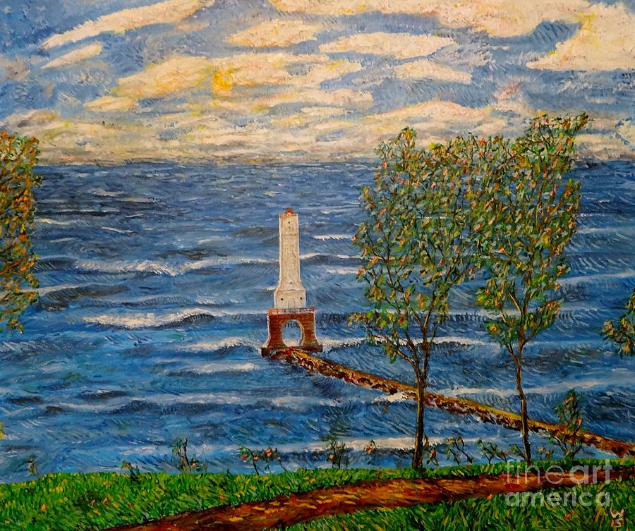 Port Washington Lighthouse Painting by Richard Wandell