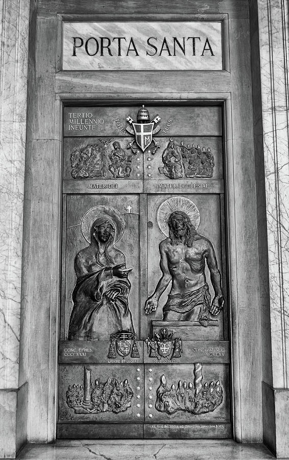 Porta Santa Bronze Door Basilica di Santa Maria Maggiore Rome Italy Black and White Photograph by Shawn OBrien