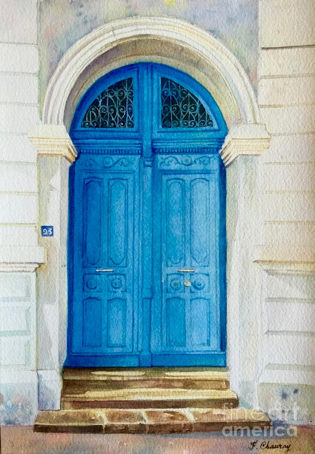 Porte Bleue de lAncien Notaire Painting by Francoise Chauray