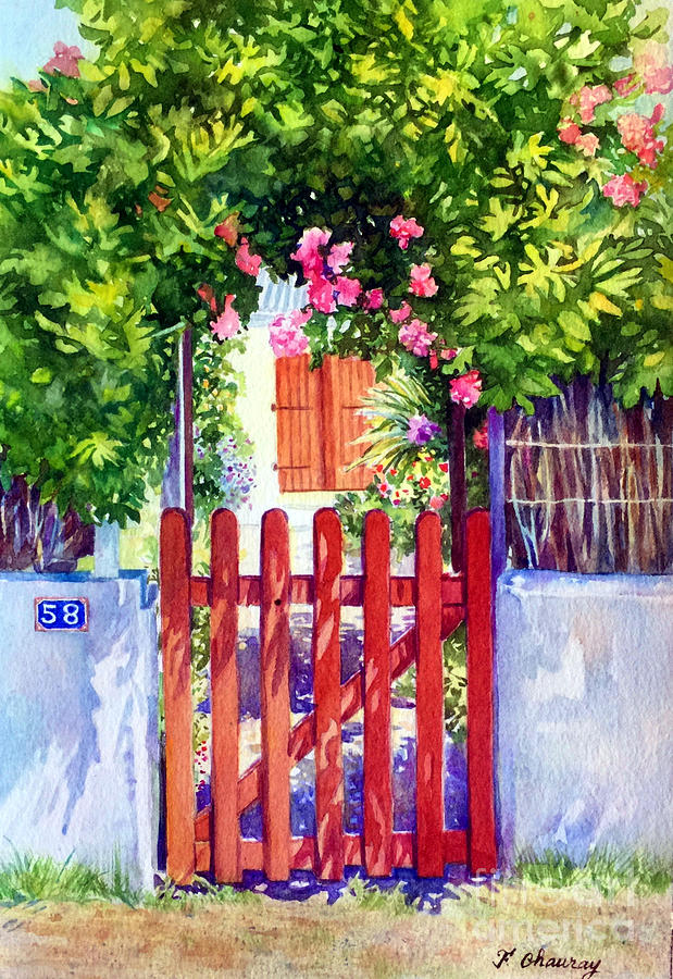 Porte du jardin - La Chaume - Vendee - France Painting by Francoise Chauray