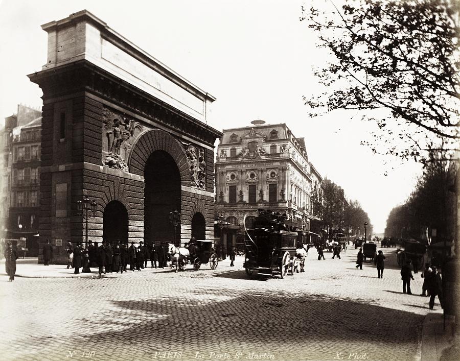 Porte Saint-Martin, Boulevard Saint-Martin, Paris ca. 1890 Painting by Vincent Monozlay