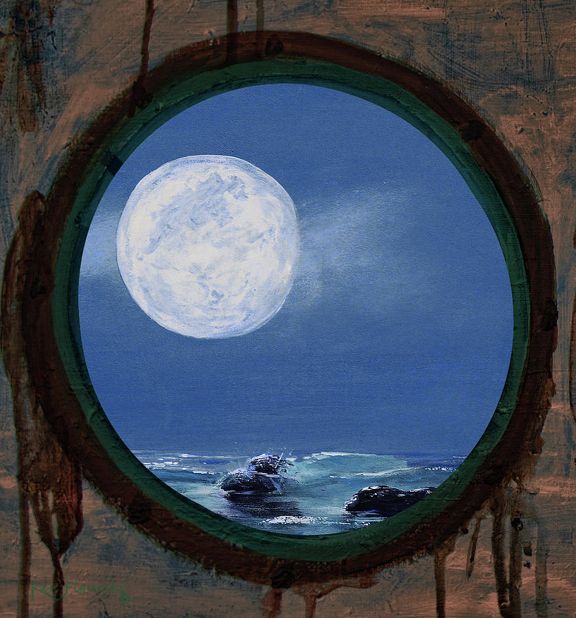 Porthole Moon Painting Mixed Media by Ken Figurski