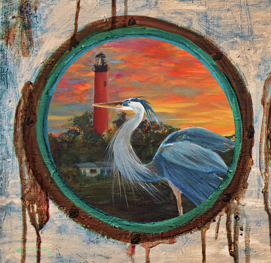 Porthole Painting Jupiter Lighthouse Painting Mixed Media by Ken Figurski